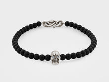 Load image into Gallery viewer, Skull Bracelet in Sterling Silver with Diamond Eyes, Black Onyx and Snake Clasp