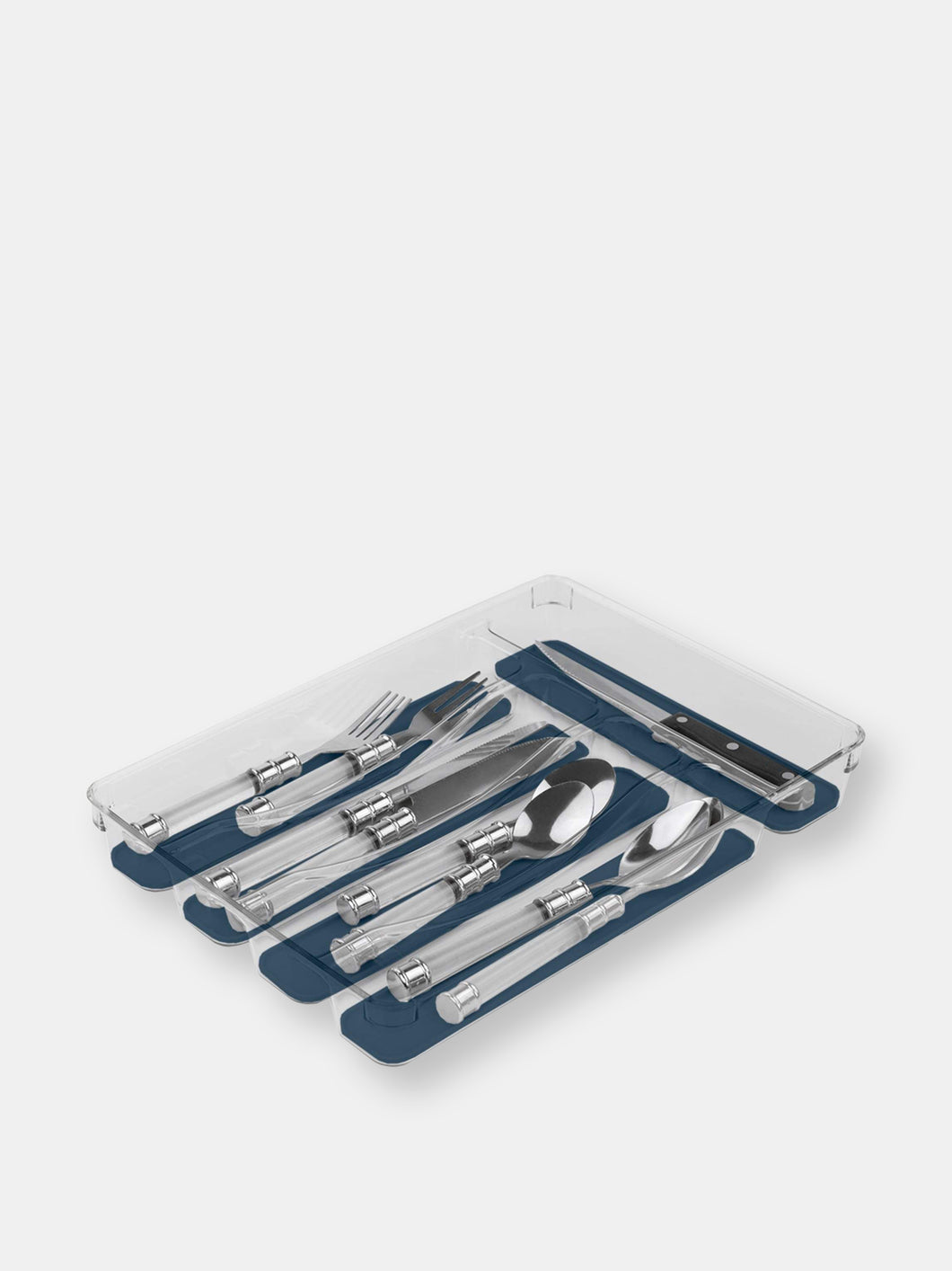 Michael Graves Design Medium 5 Compartment Rubber Lined Plastic Cutlery Tray, Indigo