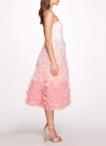 Ombré Textured Tulle Tea-Length Gown - Pink Ombre