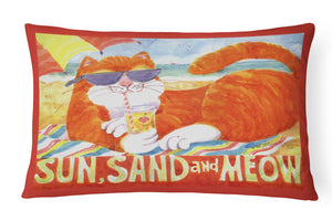 12 in x 16 in  Outdoor Throw Pillow Orange Tabby at the beach Canvas Fabric Decorative Pillow