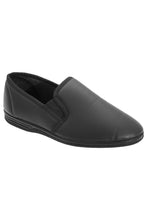 Load image into Gallery viewer, Mens Ivor Grain Upper Twin Gusset Slippers - Black