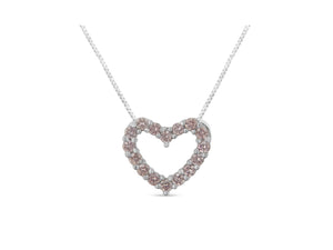 14K White Gold 1/4 cttw Natural Pink Diamond Heart Pendant Necklace
