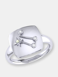 Gemini Twin Moonstone & Diamond Constellation Signet Ring In Sterling Silver