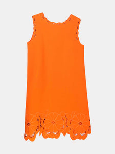 Oscar De La Renta Women's Burnt Orange Sleeveless Crewneck Cut Out Hem Dress