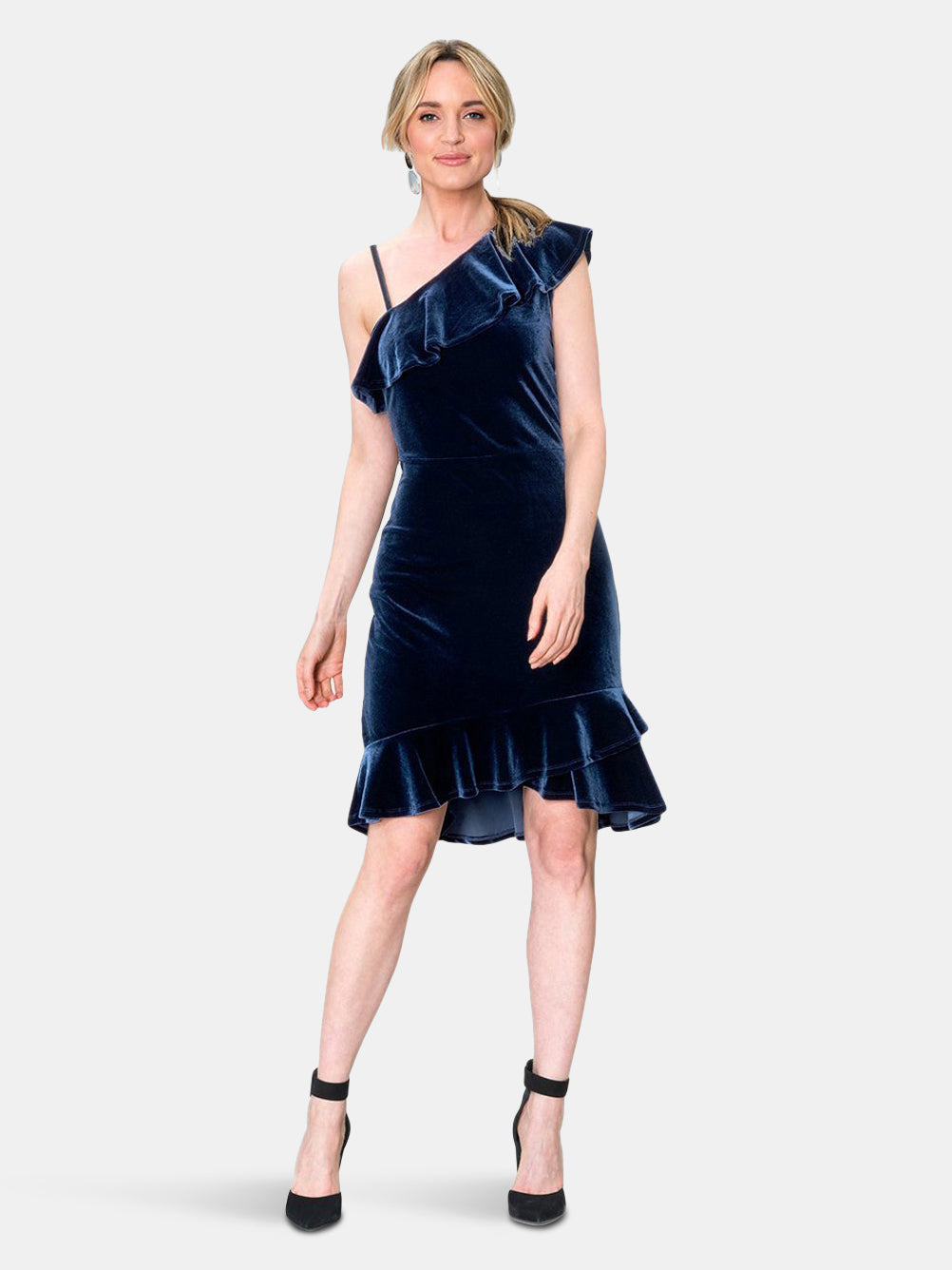 Tereza  Asymmetrical Dress in Midnight Velvet Blue
