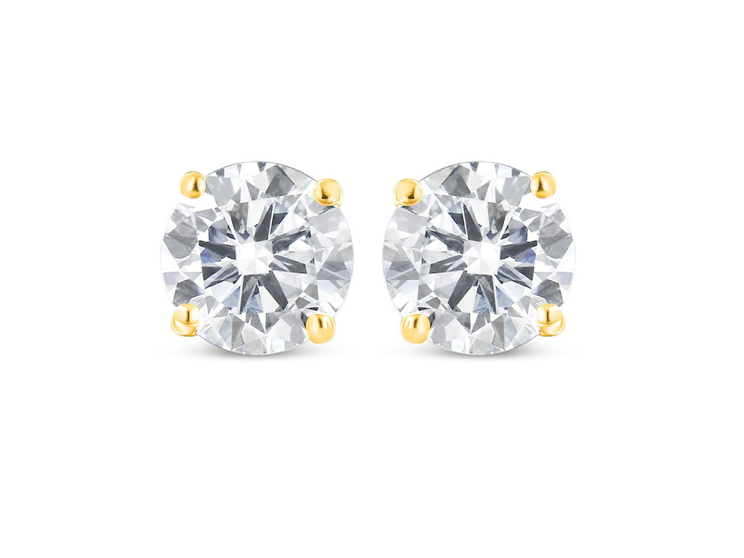 10K Yellow Gold 1-1/2 Cttw Round Brilliant-Cut Near Colorless Diamond Classic 4-Prong Stud Earrings With Screw Backs