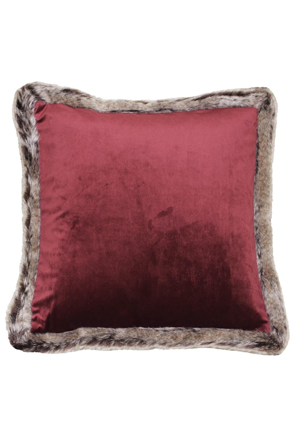 Riva Home Kiruna Faux Fur Edged Velvet Style Square Throw Pillow Cover (Cranberry) (17.7 X 17.7inch)