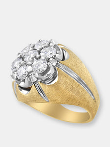 Men's 14K Yellow and White Gold 3.00 Cttw Diamond Cluster Dome Ring with Matte Finish