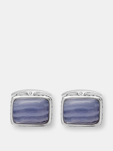 Blue Lace Agate Stone Cufflinks in Black Rhodium Plated Sterling Silver