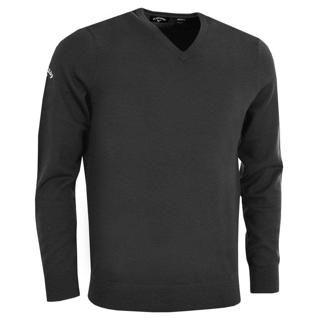 Callaway Mens Ribbed V Neck Merino Sweater (Black Onyx)