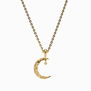14k Yellow Gold Vermeil Diamond Moon Necklace