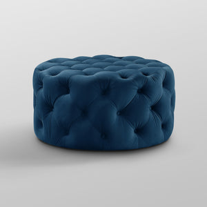 Alzbeta Linen Allover Tufted Round Cocktail Ottoman