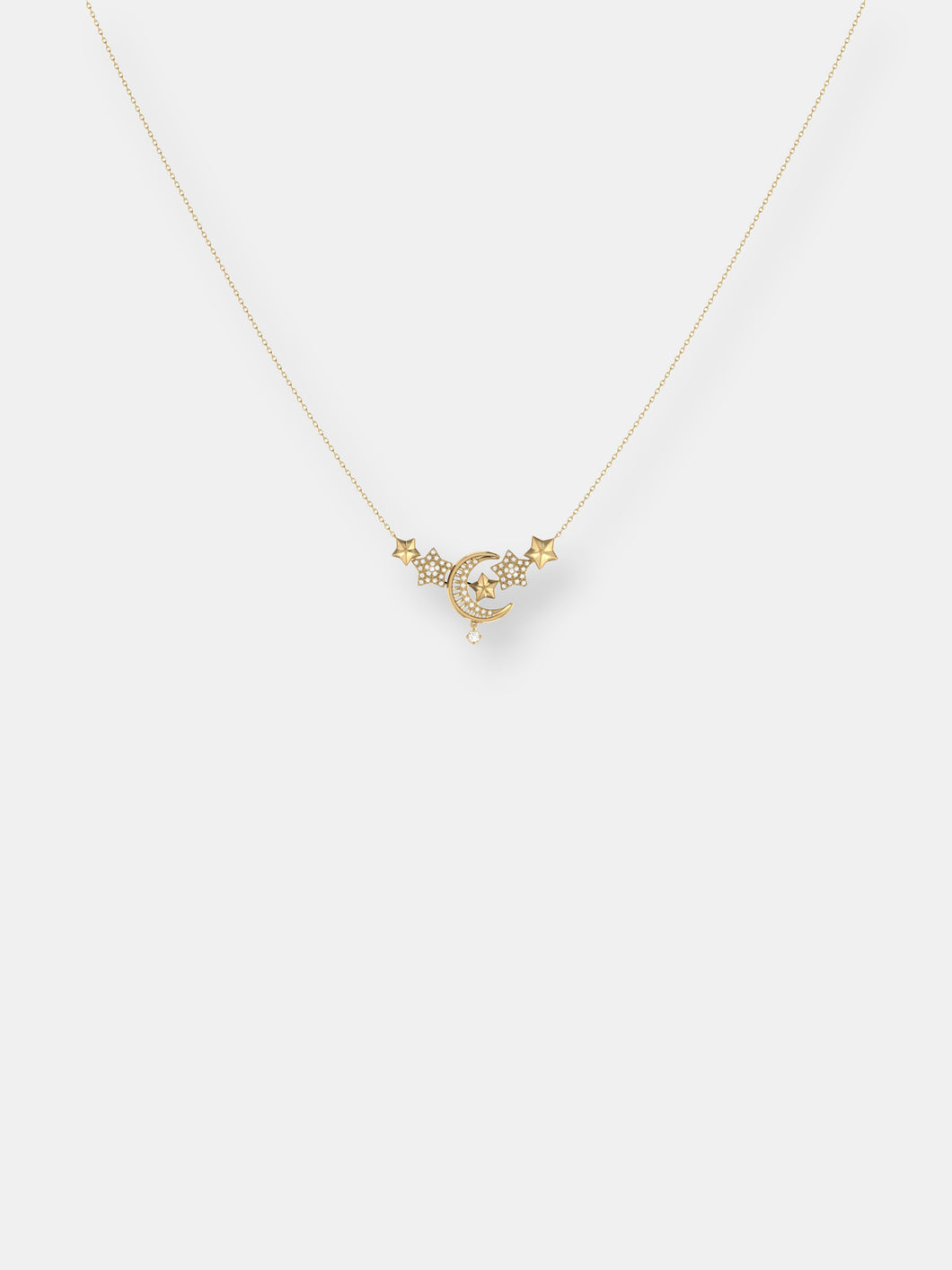 Star Cluster Moon Crescent Diamond Necklace In 14K Yellow Gold Vermeil On Sterling Silver