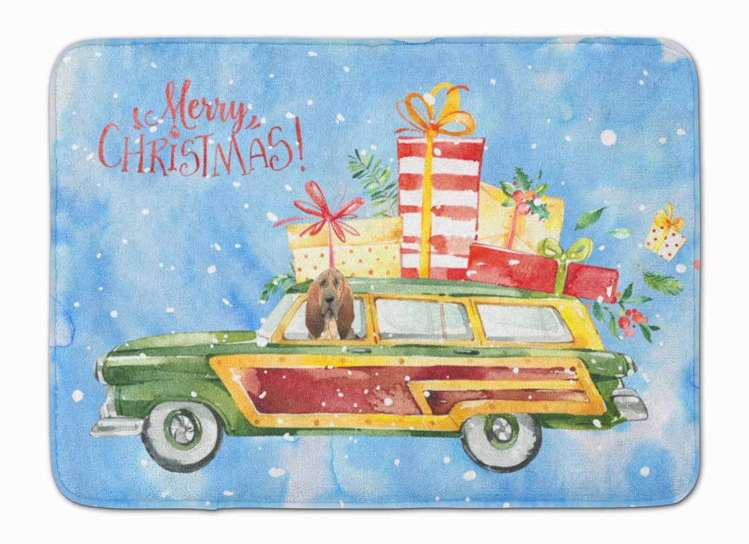 19 in x 27 in Merry Christmas Bloodhound Machine Washable Memory Foam Mat