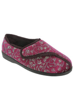 Load image into Gallery viewer, Womens/Ladies Janice Touch Fastening Floral Slippers (Wine)