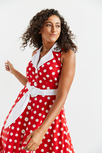 Adelaide Alluring Midi Dress In Red & White Polka Dots