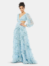Load image into Gallery viewer, Ruffle Tiered Floral Cutout Long Sleeve Gown