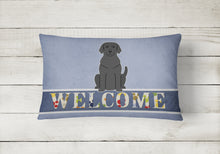 Load image into Gallery viewer, 12 in x 16 in  Outdoor Throw Pillow Black Labrador Welcome Canvas Fabric Decorative Pillow