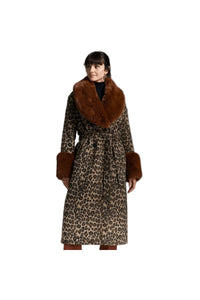 Womens Animal Print Faux Fur Longline Coat