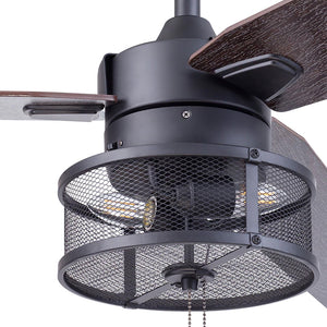 52 Inch Matte Black LED Indoor Cage Ceiling Fan