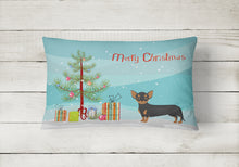 Load image into Gallery viewer, 12 in x 16 in  Outdoor Throw Pillow Black and Tan Chiweenie Christmas Tree Canvas Fabric Decorative Pillow
