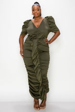 Load image into Gallery viewer, Ruched V Neck Midi Dress