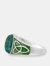 Load image into Gallery viewer, Malachite Cabochon Flat Back Stone Signet Ring in Sterling Silver with Enamel