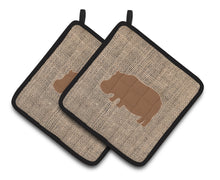 Load image into Gallery viewer, Hippopotamus Burlap and Brown BB1130 Pair of Pot Holders