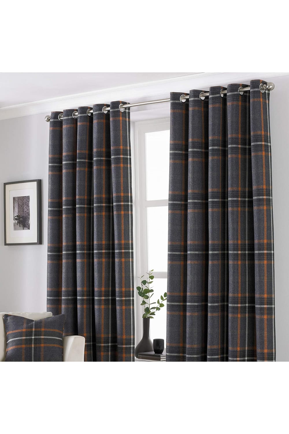 Riva Home Aviemore Checked Pattern Ringtop Curtains/Drapes (Rust) (90 x 90in (229 x 229cm))