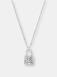 Sterling Silver Simple CZ Lock Necklace