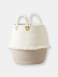Giverny Pure White and Grey Cotton Rope Laundry Basket