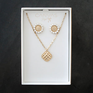 Quilted Metal Earring and Necklace Set