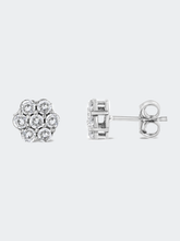 Load image into Gallery viewer, .925 Sterling Silver 2.0 Cttw Prong Set Round-Cut Treated Diamond Floral Cluster Stud Earring