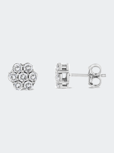 .925 Sterling Silver 2.0 Cttw Prong Set Round-Cut Treated Diamond Floral Cluster Stud Earring