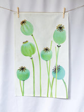 Load image into Gallery viewer, Tea Towel: Poppy Pods on Ecru