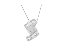 Load image into Gallery viewer, 14K White Gold 1 2/5 cttw Princess and Baguette Cut Diamond Zig Zag Pendant Necklace
