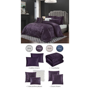 Grace Living - Tova Velvet 8pc Comforter Set With 2 Pillow Shams, 2 Euro Shams, 3 Decorative Pillows, 1 Comforter