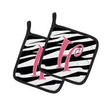 Load image into Gallery viewer, Letter H Initial  Zebra Stripe and Pink Pair of Pot Holders