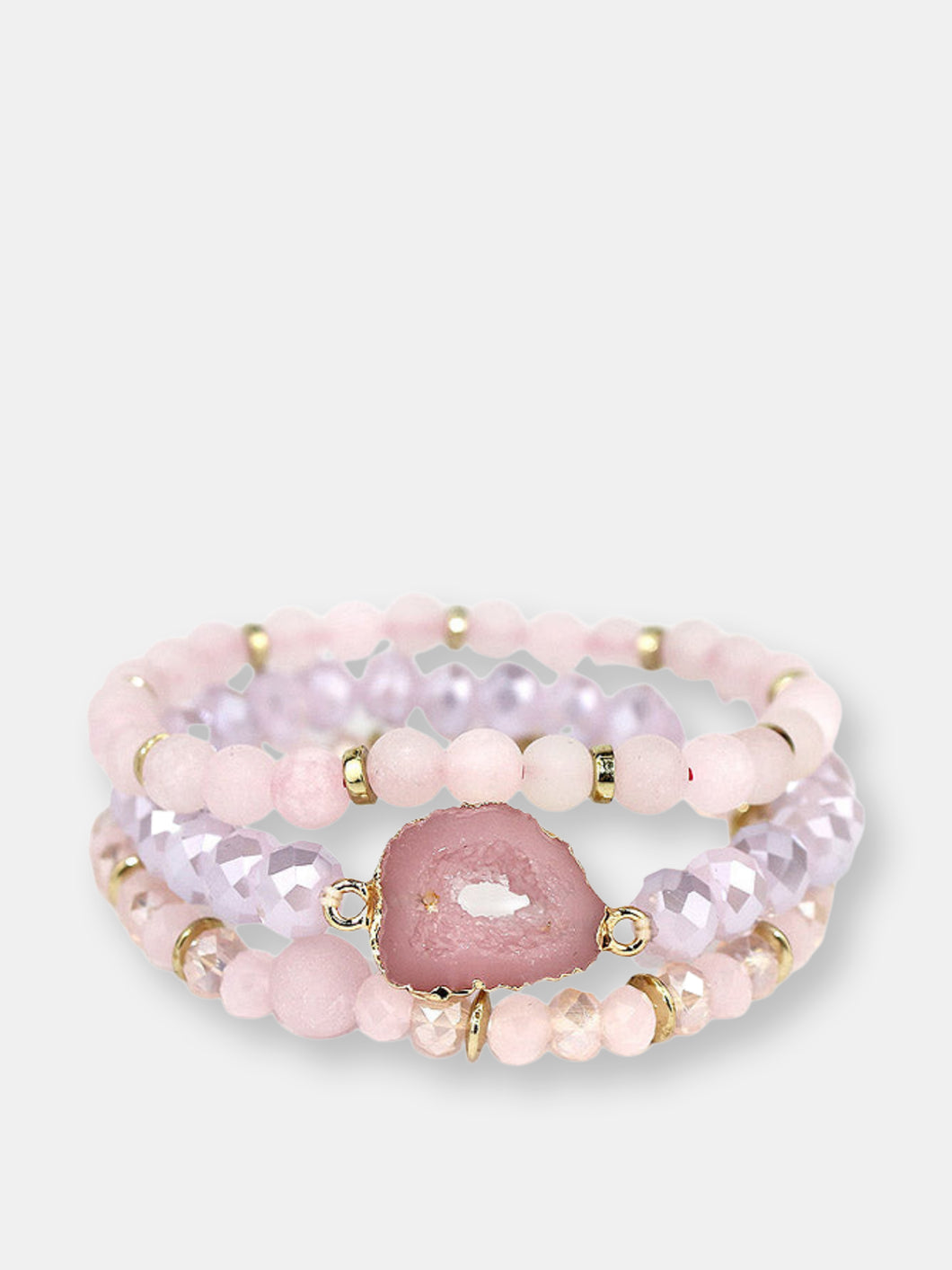 Pink Druzy and Crystal Beaded Stretch Bracelet