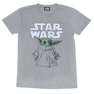 Star Wars: The Mandalorian Mens The Child Sketch T-Shirt (Heather Gray)