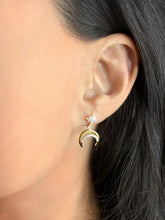 Load image into Gallery viewer, North Star Moon Crescent Diamond Earrings In 14K Yellow Gold Vermeil On Sterling Silver