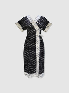 Sara Kimono Dress / Milky White & Black Ikat Cotton
