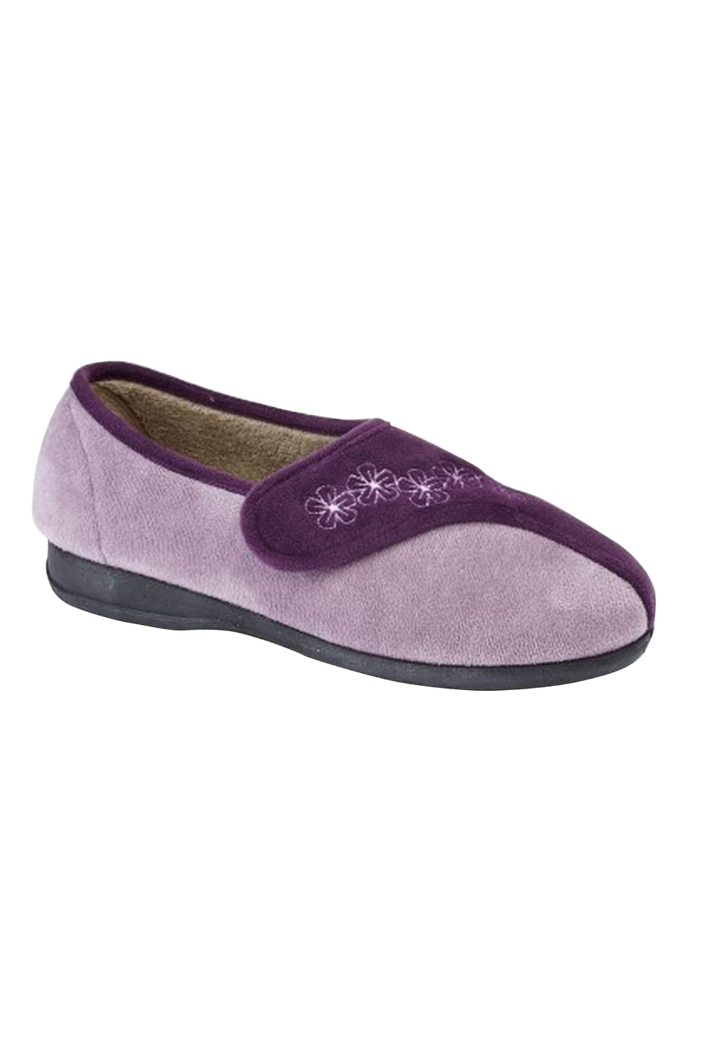 Womens/Ladies Gemma Touch Fastening Embroidered Slippers - Purple/Lilac