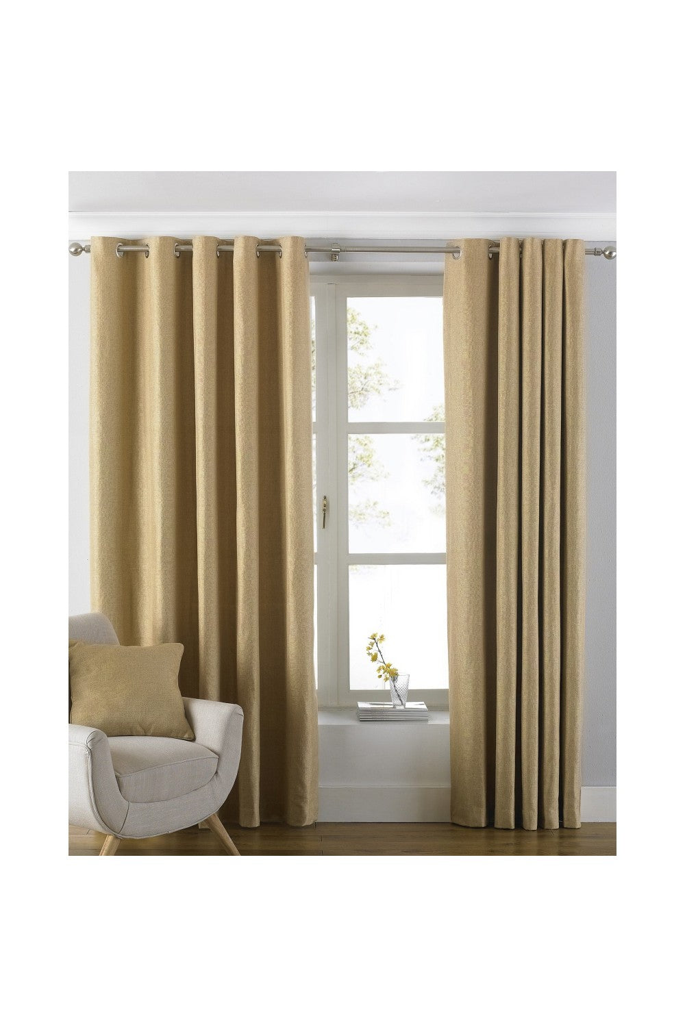 Riva Home Atlantic Eyelet Ringtop Curtains (Ochre) (90 x 72inch)