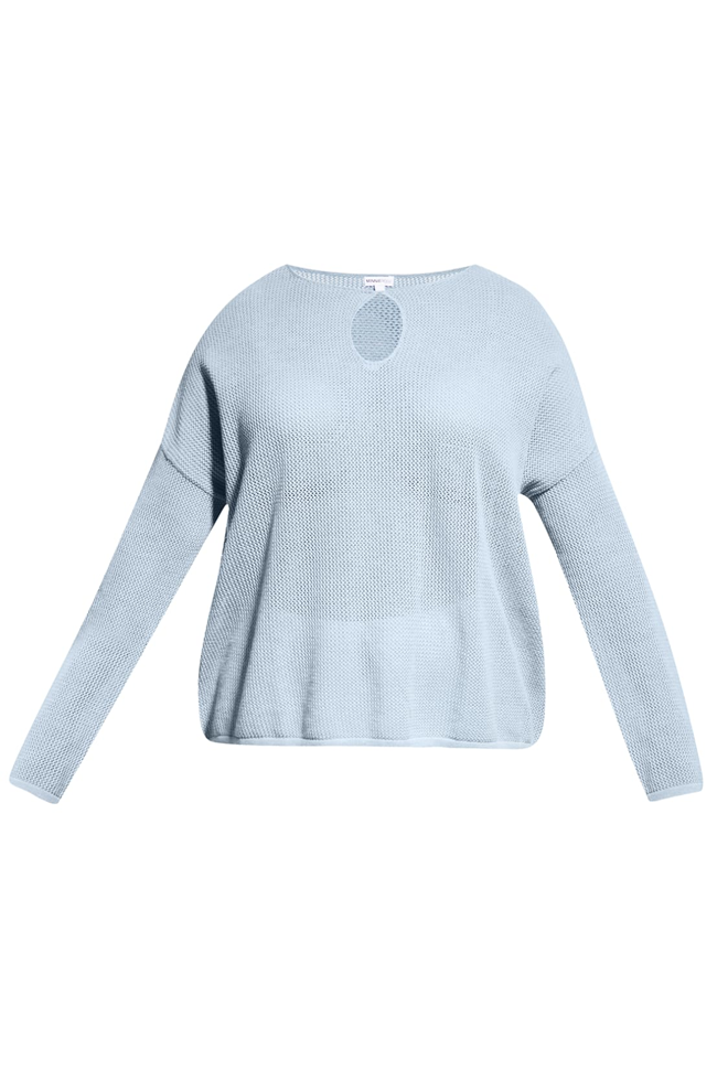 Cotton/Cashmere Mesh Keyhole Boat Neck Sweater