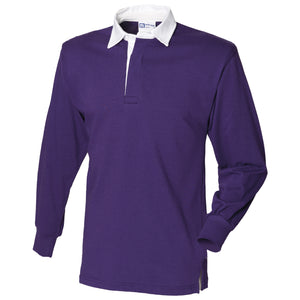 Front Row Long Sleeve Classic Rugby Polo Shirt (Deep Purple/White)