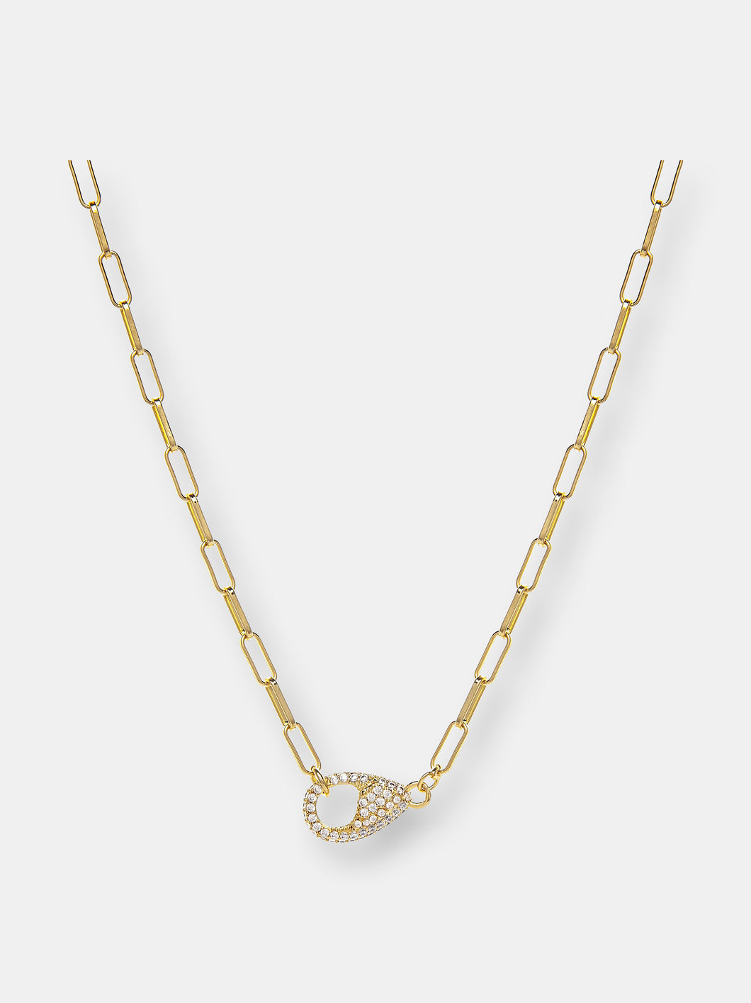 Pave Cubic Zirconia Lobster Clasp Necklace On Paper Clip Chain