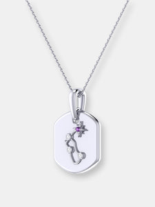 Aquarius Water-Bearer Amethyst & Diamond Constellation Tag Pendant Necklace In Sterling Silver