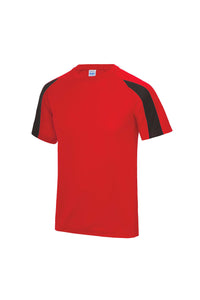 Just Cool Kids Big Boys Contrast Plain Sports T-Shirt (Fire Red/Jet Black)