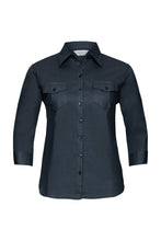 Load image into Gallery viewer, Russell Collection Womens/Ladies Roll-Sleeve 3/4 Sleeve Work Shirt (French Navy)